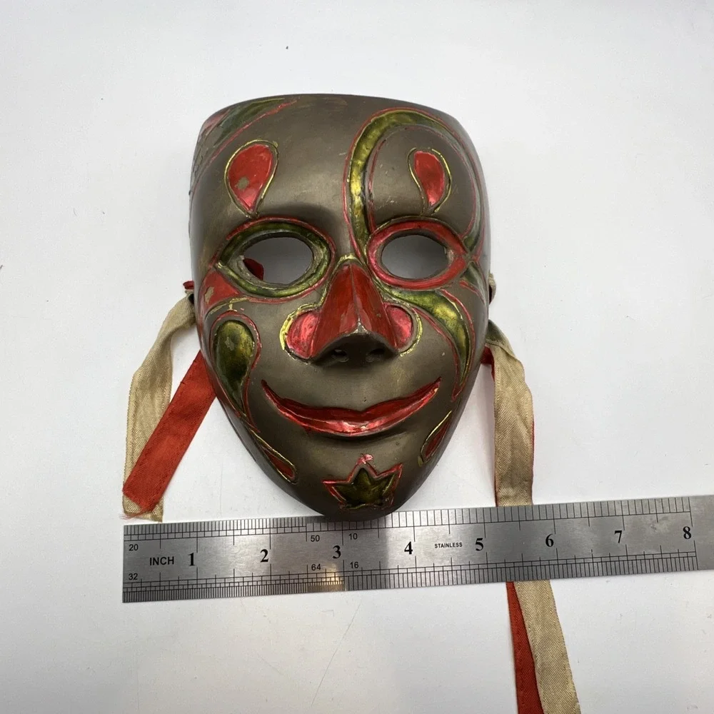 Vintage India Solid Brass Hand Painted Wall Decor Theater Masquerade Masks